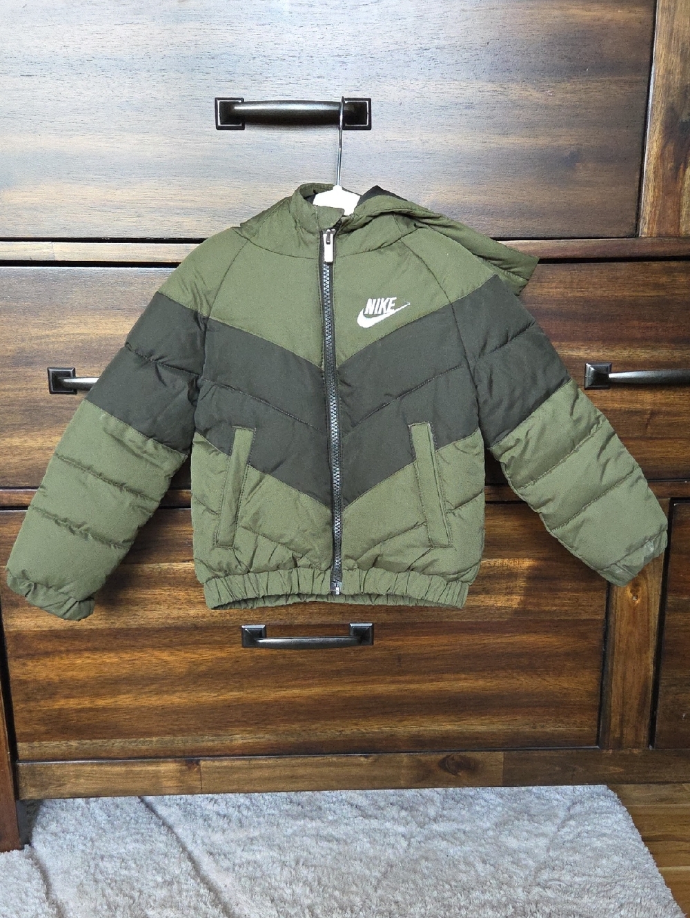 Nike Boys 2T Olive Green and Dark Green Hooded Puffer Jacket